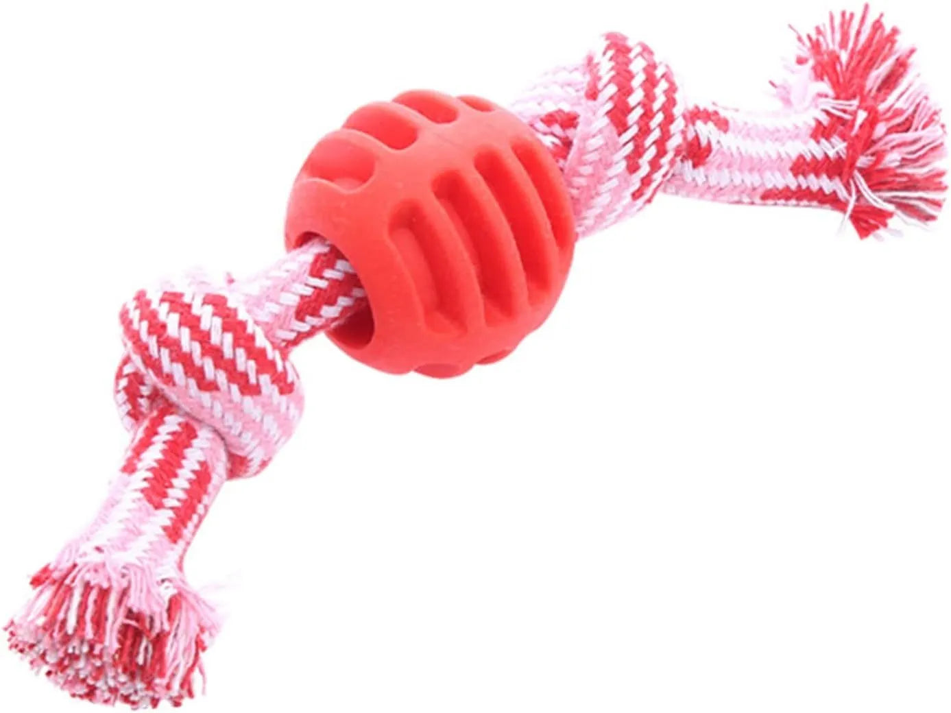 Blue silicone dog chew toy with woven cotton ropes in molar stick design