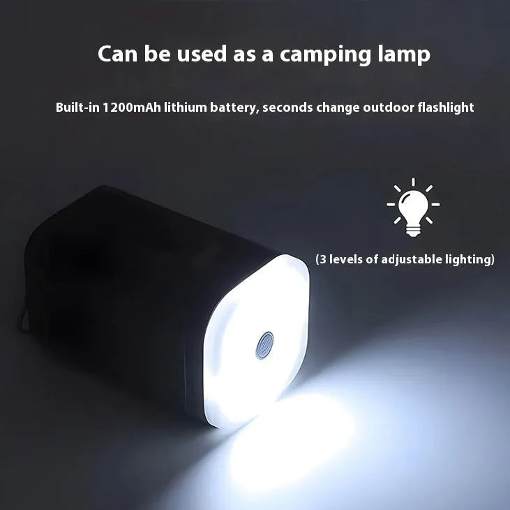 Camping floatation bed with built-in air pump and LED lighting in light green colour