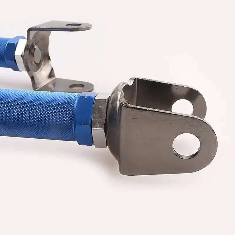 Blue and red aluminium alloy rear pull rod kit for Honda Civic EP3 on a white background.