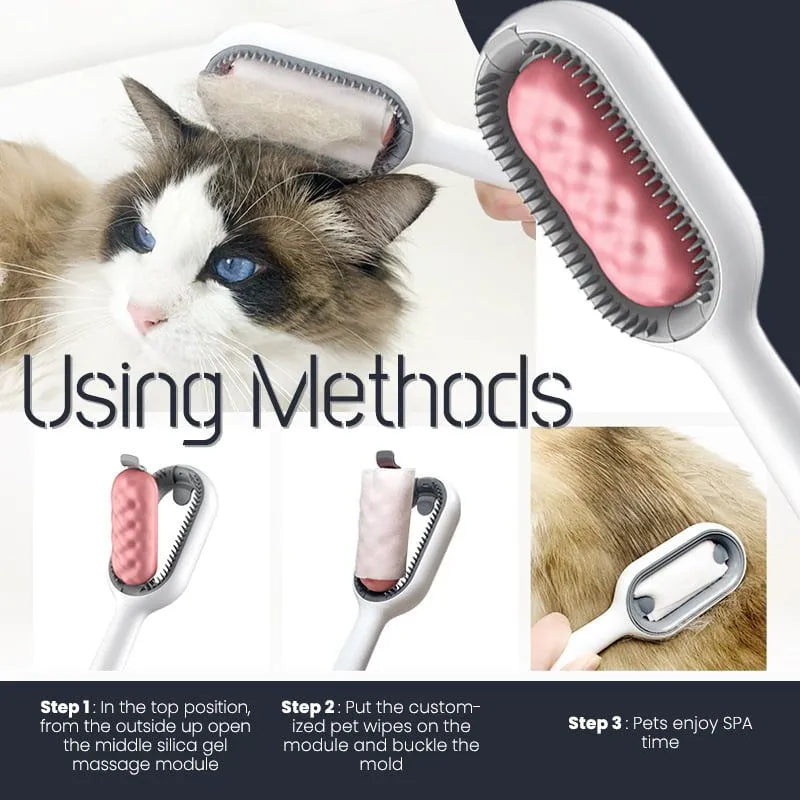Green plastic pet hair removal comb with disposable adhesive sheets for cats and dogs.