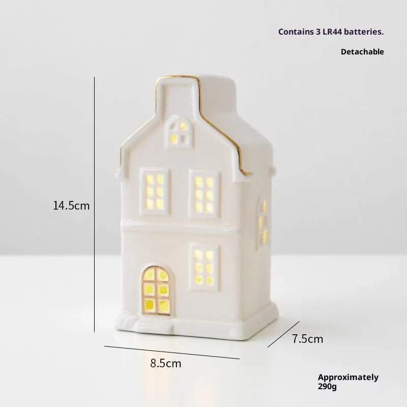 Ceramic Christmas tree house ornament in European style villa design with open door