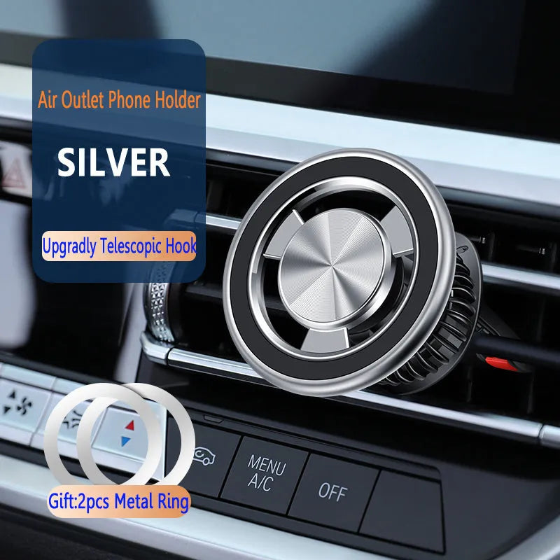 Black air vent magnetic phone holder mounted in car
