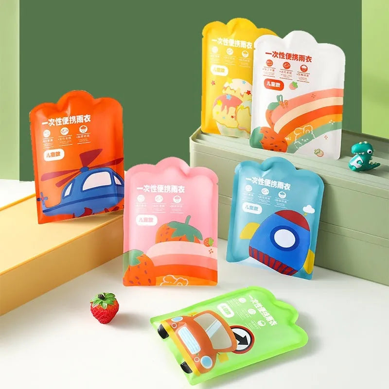 Disposable children's card raincoat in assorted colours including blue, yellow, orange, pink, green and white