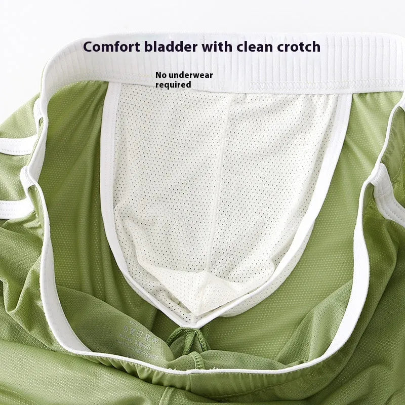Men's ice silk boxer shorts in multiple colours showing low-waist mesh sports design.