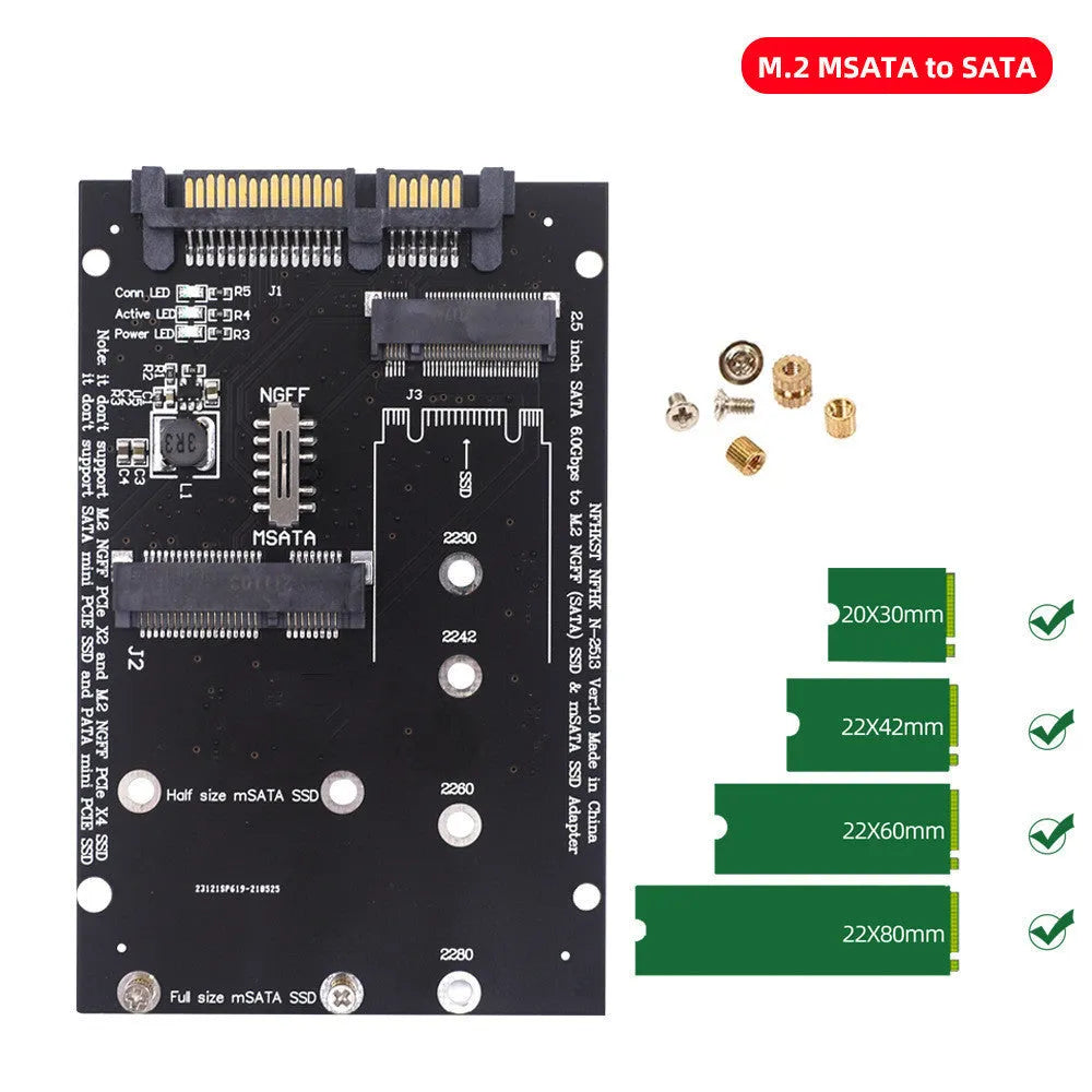 SATA3 to M2 NGFF MSATA SSD conversion adapter card in black or blue colour options