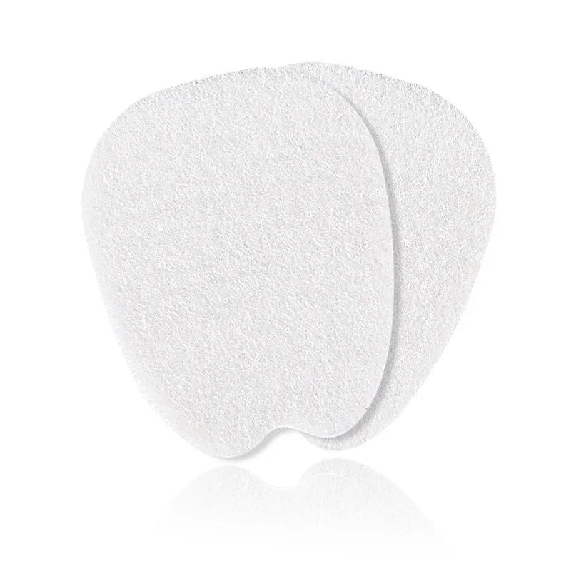White thin felt shoe tongue stickers showing front pad design for anti-wear protection