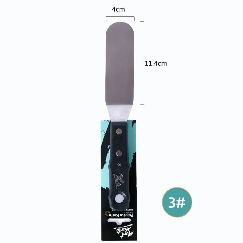 Stainless steel artist palette knife set with three sizes No. 3, No. 10, and No. 12 for oil painting
