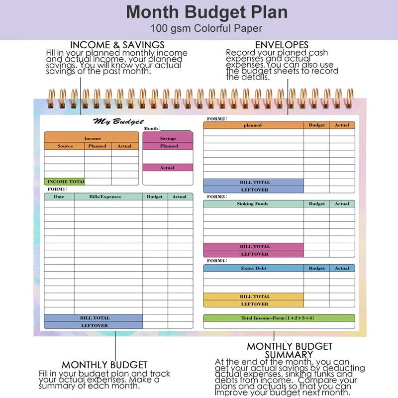 B5 budget tally book with spiral binding and PP cover for daily income and expenditure tracking