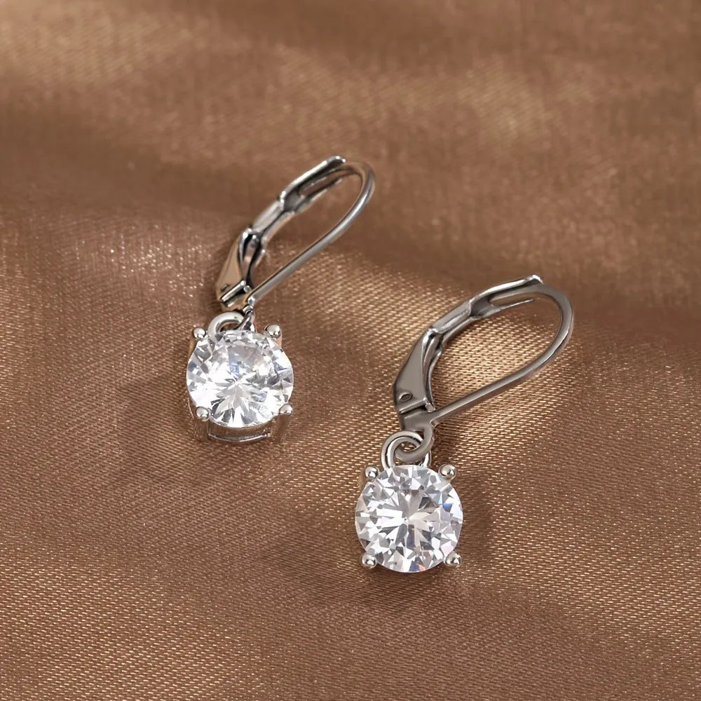 Silver round-cut zircon stud earrings for women, hypoallergenic lightweight jewellery