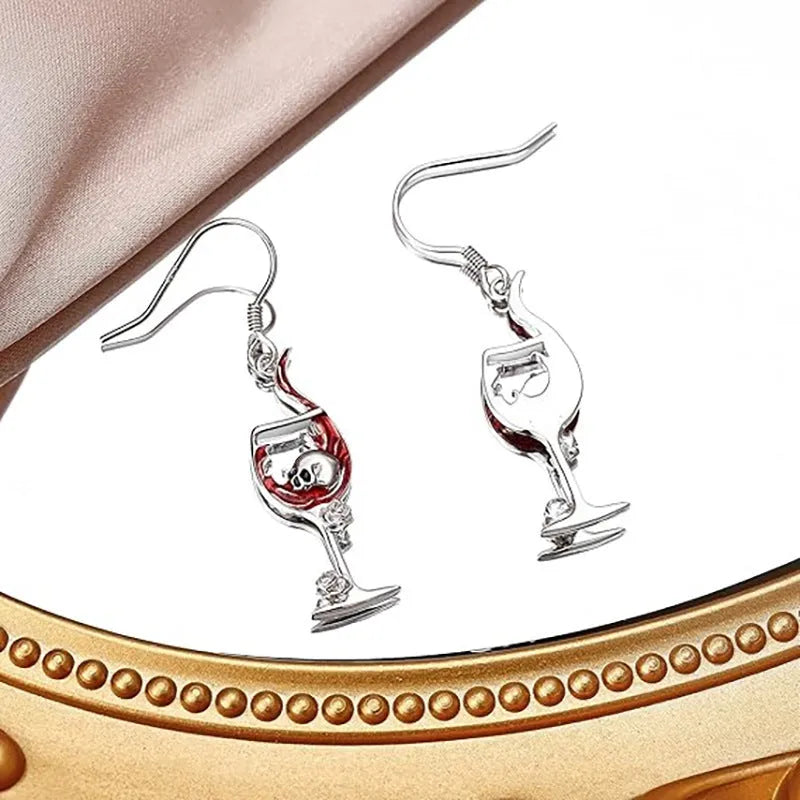 Halloween skull wine glass earrings with geometric shape and electroplated finish