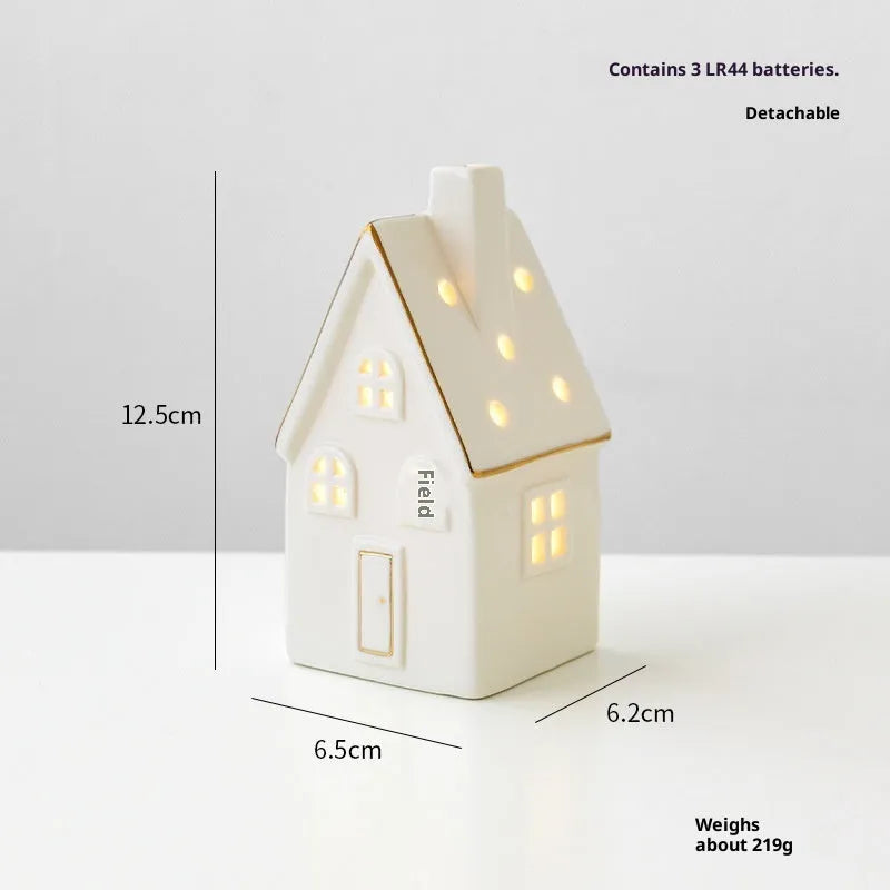 Ceramic Christmas tree house ornament in European style villa design with open door