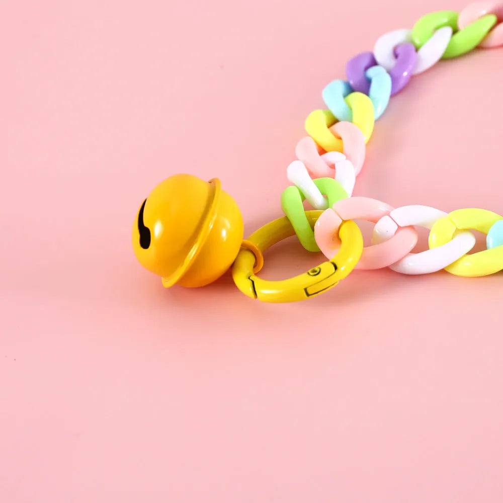 Macaron candy colour plastic pet collar on a white background, showing chain blue, pink, and mixed colour options for cats, dogs, and rabbits.