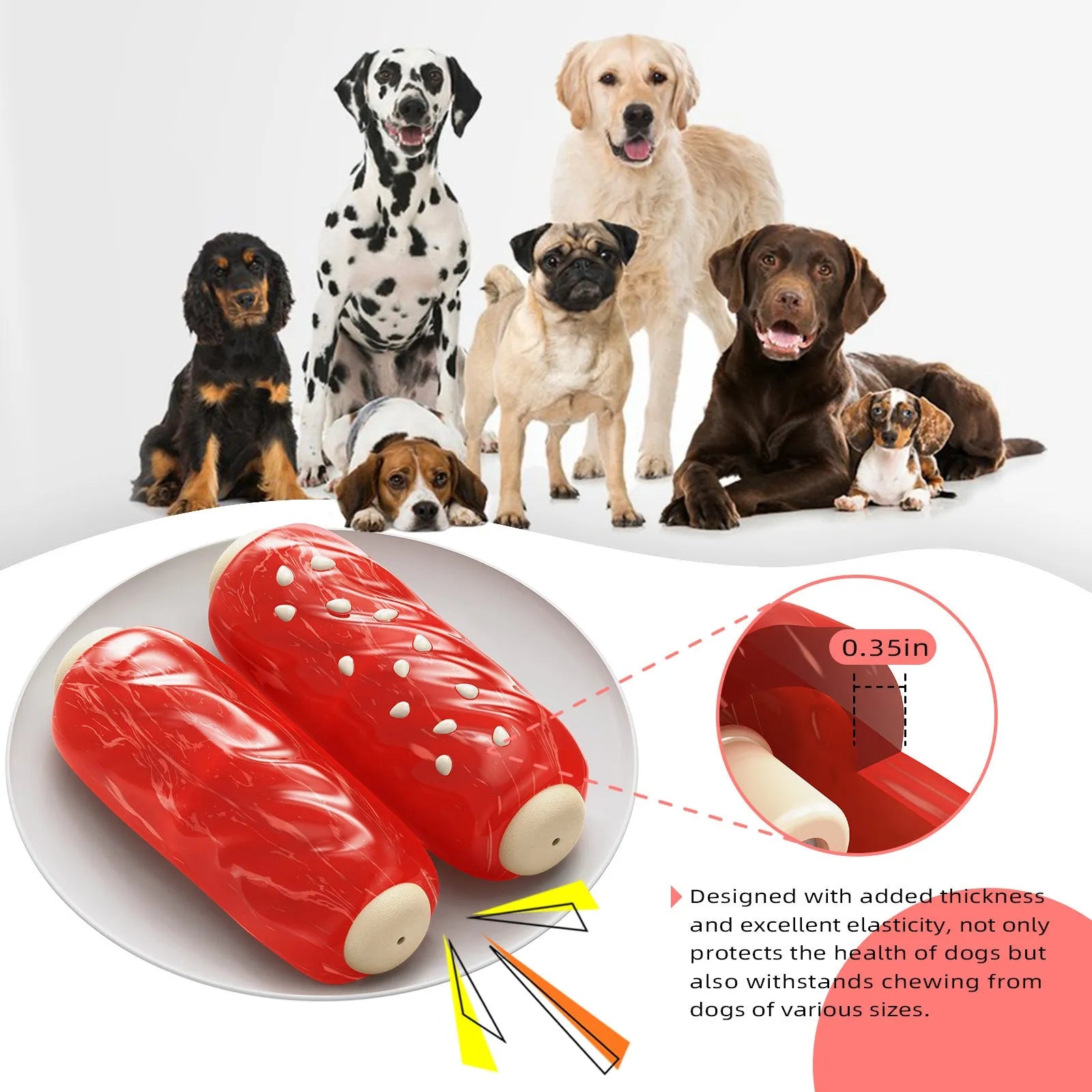 Blue and red plastic dog toy with toothbrush and molar rod textures for chewing and dental care.