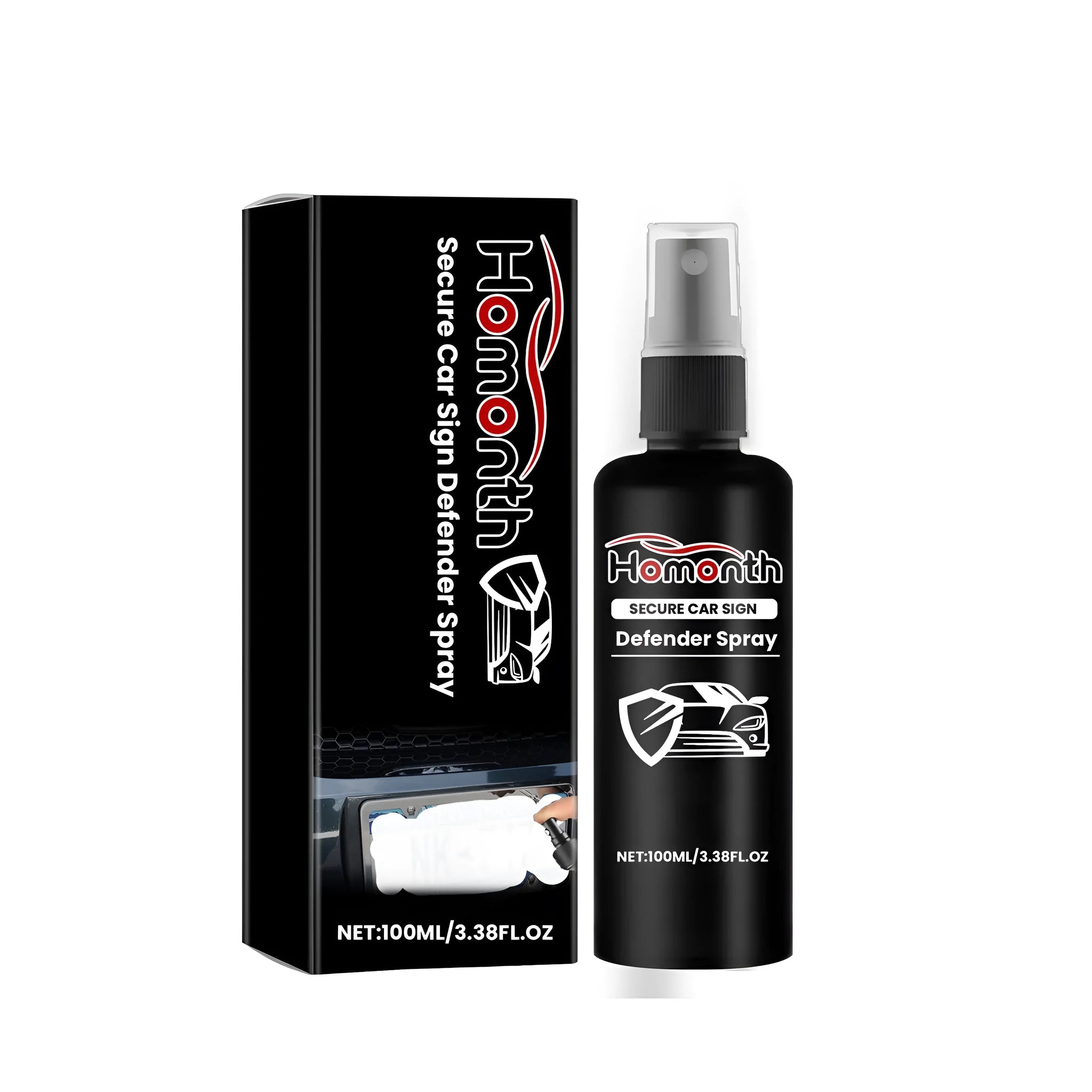 Compact 3.9x14.6 cm car sign defender spray canister with atomiser.