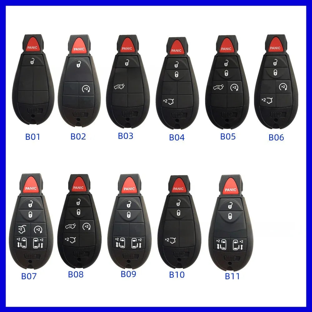 Dodge Chrysler plastic replacement key shell case with dimensions 85mm by 42mm.
