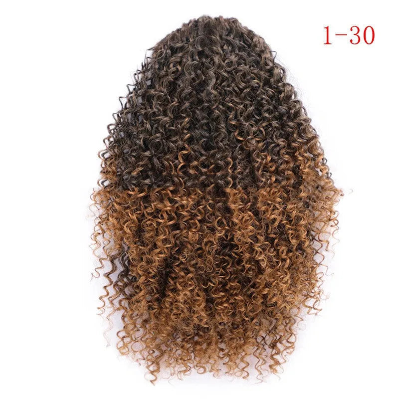 Women's African drawstring stretch small curly wig in 8 inch length, chemical fibre, colour 1b black