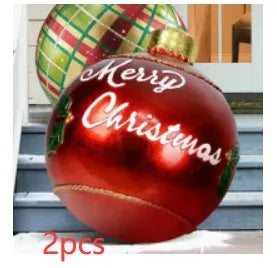 Large red and white striped inflatable PVC Christmas ball ornament with a 60cm diameter.