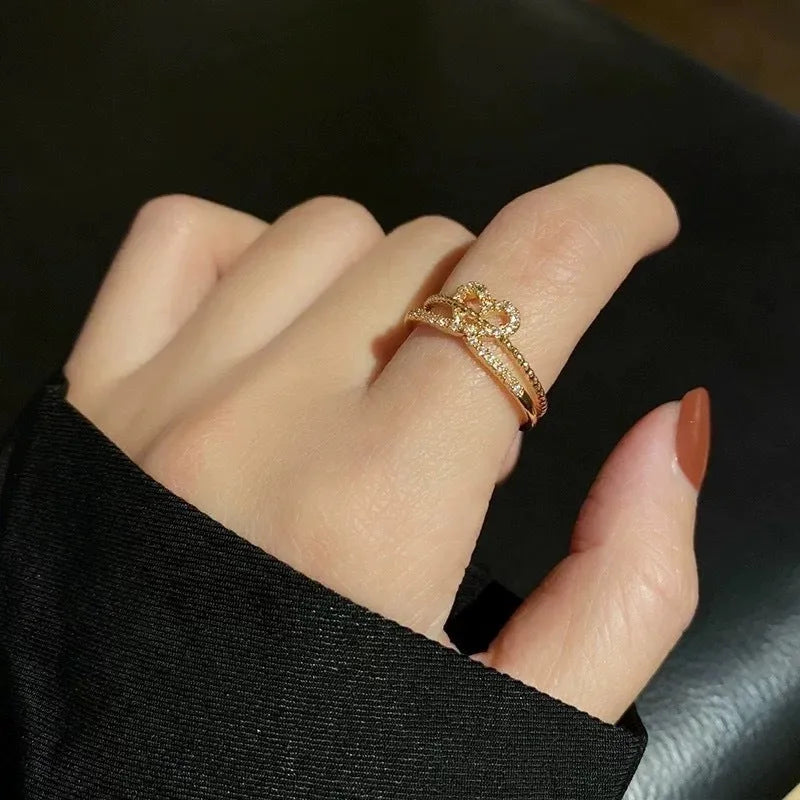 Love ring women copper electroplated geometric Korean style gold and white colours