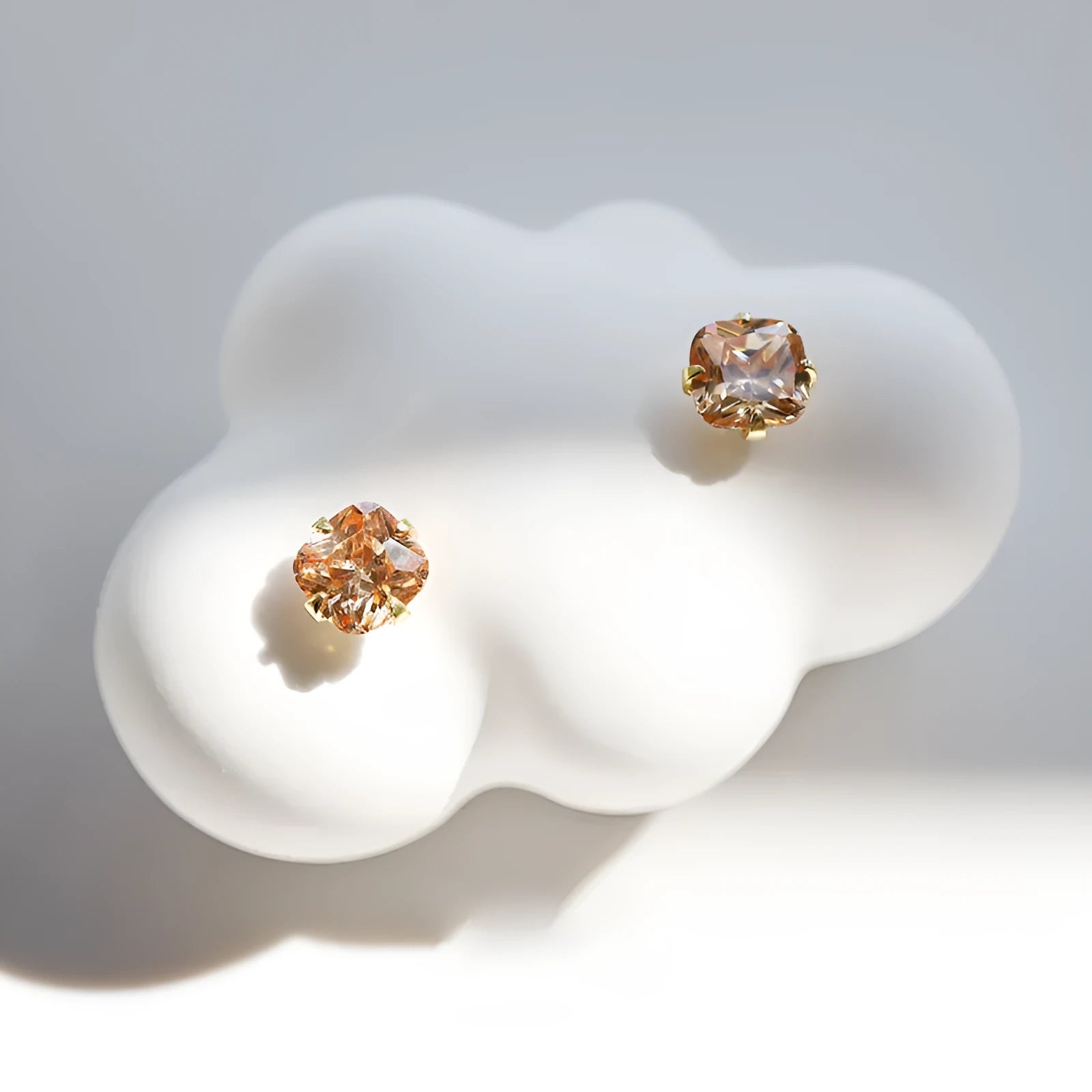 Citrine gemstone 925 sterling silver stud earrings with geometric cube sugar cut in champagne diamond gold colour
