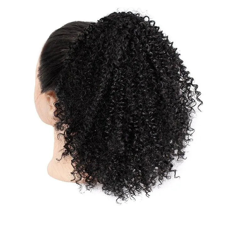 Women's African drawstring stretch small curly wig in 8 inch length, chemical fibre, colour 1b black