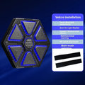 Electronic boxing wall target with music rhythm system showing dimensions and installation options