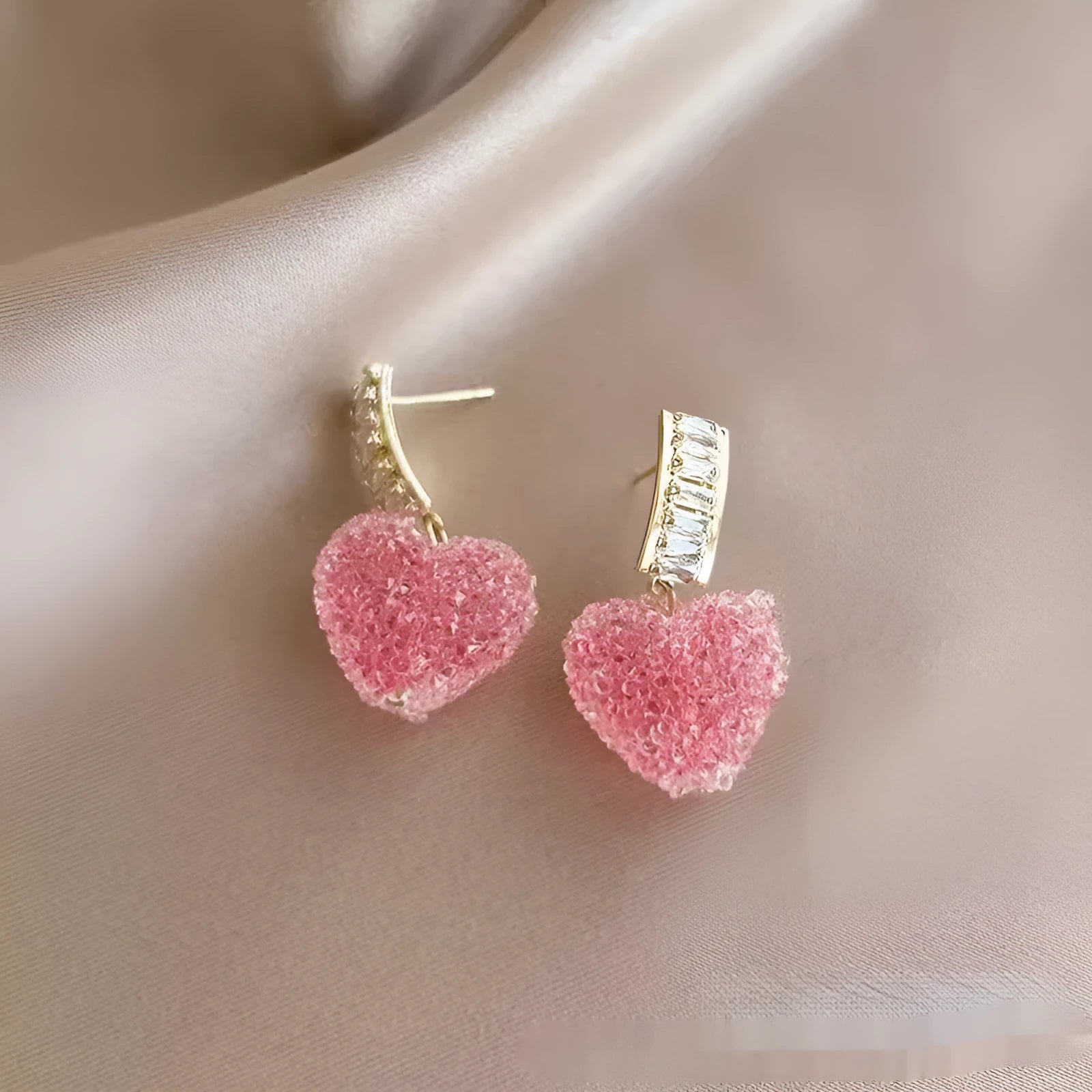 Peach heart-shaped candy stud earrings in blue and pink alloy for women