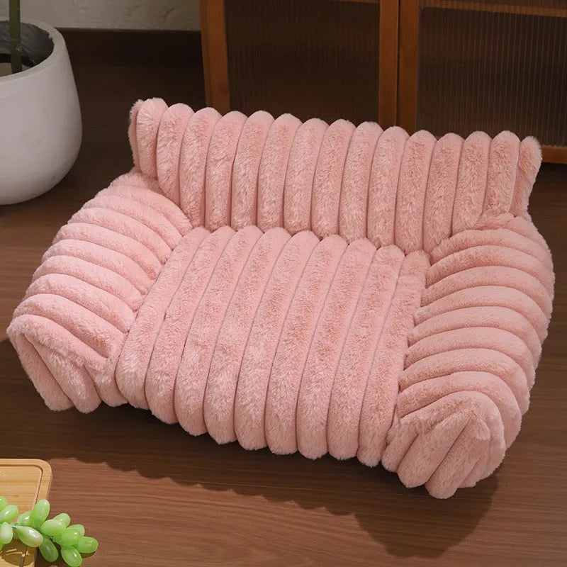 Cat sofa rabbit plush thickened large kennel for indoor cats in gray colour
