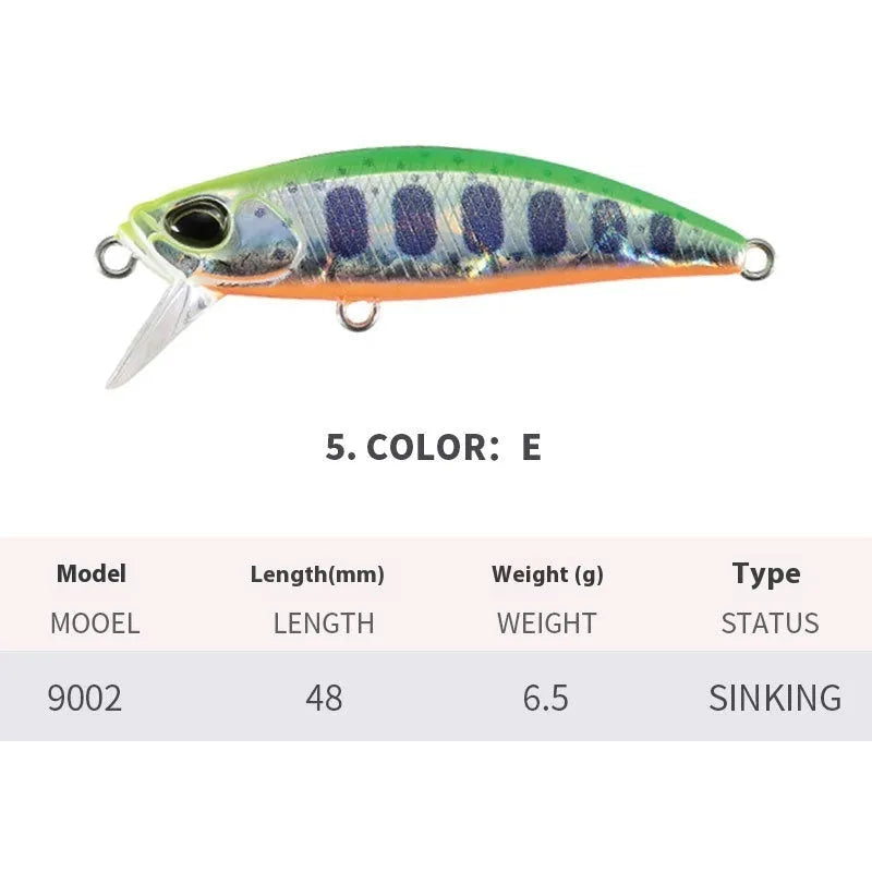 Japanese submerged Mino soft plastic fishing lure, 48mm long, for snakehead and Mandarin fish.