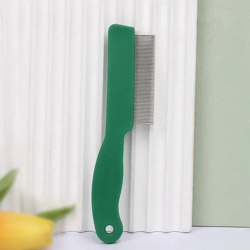 Green plastic handle stainless steel pet flea comb for dogs and cats grooming