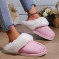 Cotton slippers with fleece lining, artificial wool inner, flat 2cm heel, PVC sole, solid colour design, sizes 36-45