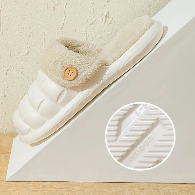 Plaid detachable slippers with anti-skid soles and plush lining in pink, green, yellow, white, grey, or black