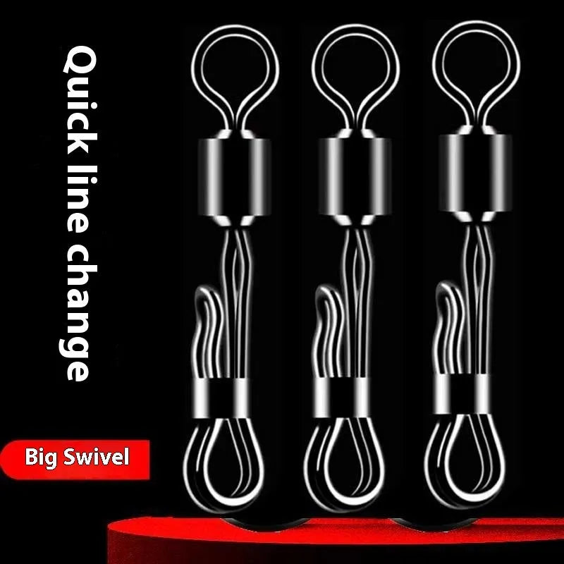 Brass quick line change barrel swivel bearing with 8-word ring and quick release mechanism