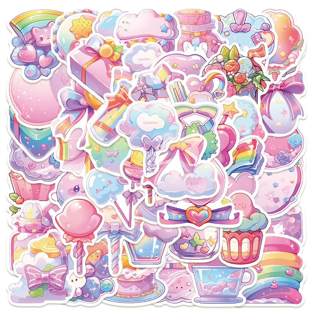 Candy theme decorative waterproof stickers measuring 4-7cm individually, 50 sheets pack