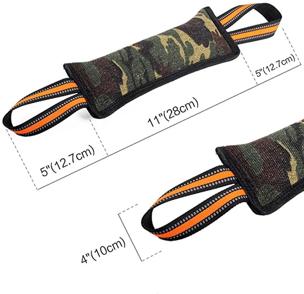 Yellow-edged jute dog training bite stick with reflective strips, measuring 55 cm in length