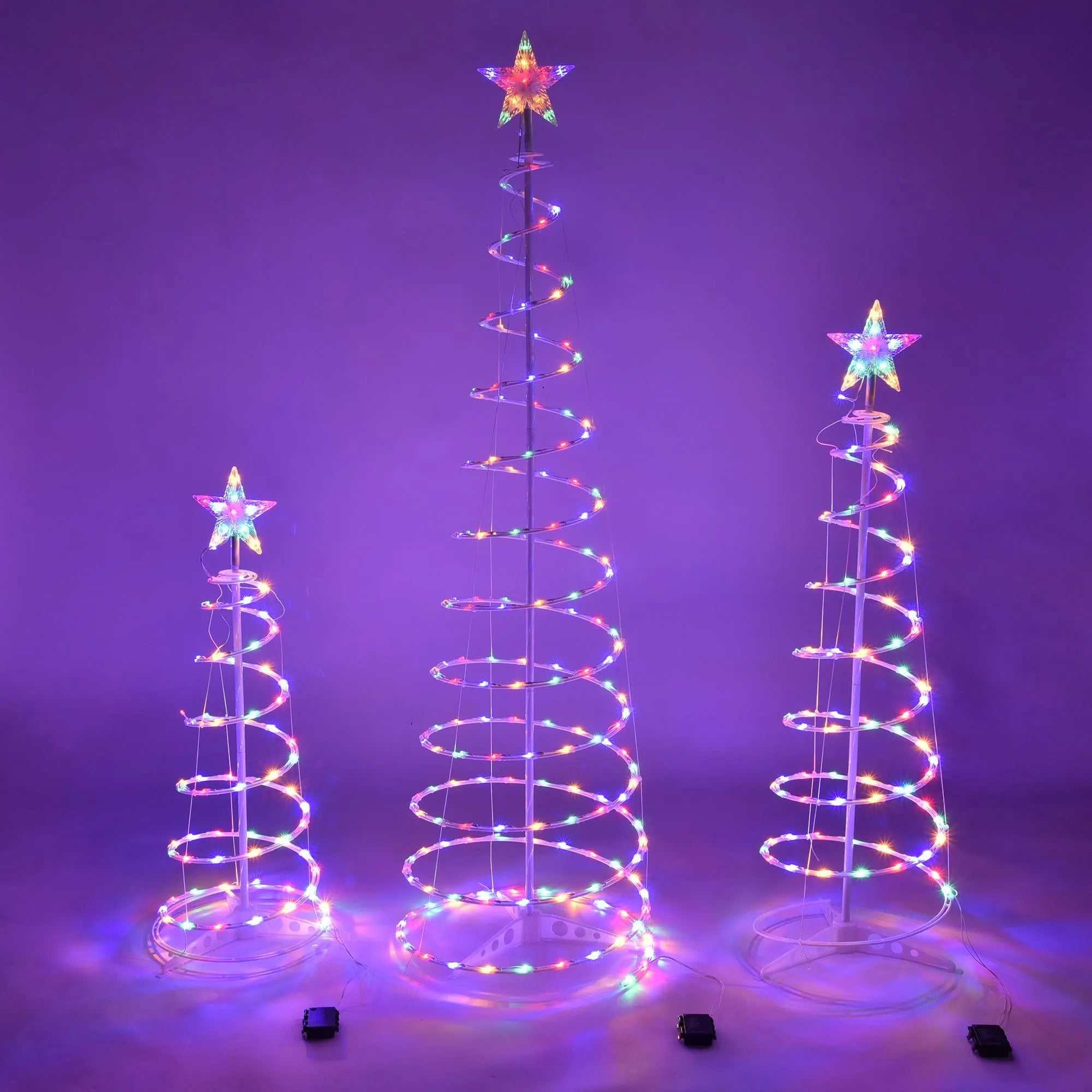 6FT tall LED spiral Christmas tree light set with remote control on a stand.