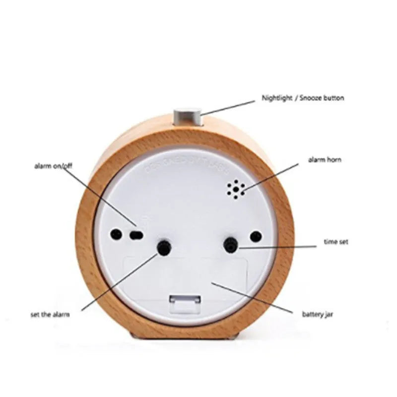 Solid beech wood silent alarm clock with 4-inch dial showing time display