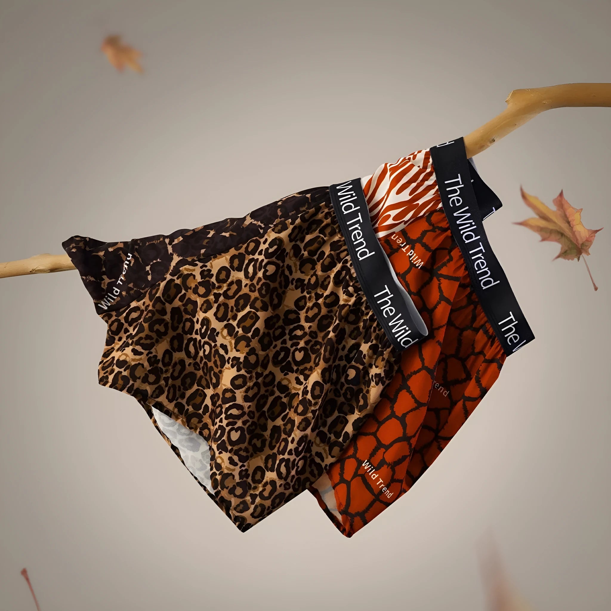 Men's leopard print woven shorts in ice silk polyester fabric with mid waist design