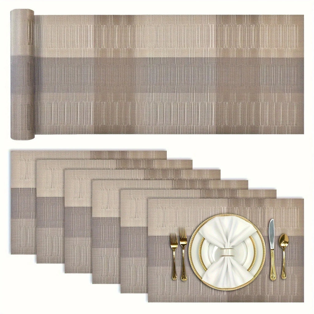 Modern PVC non-slip placemat in gradient bamboo black on a kitchen table.