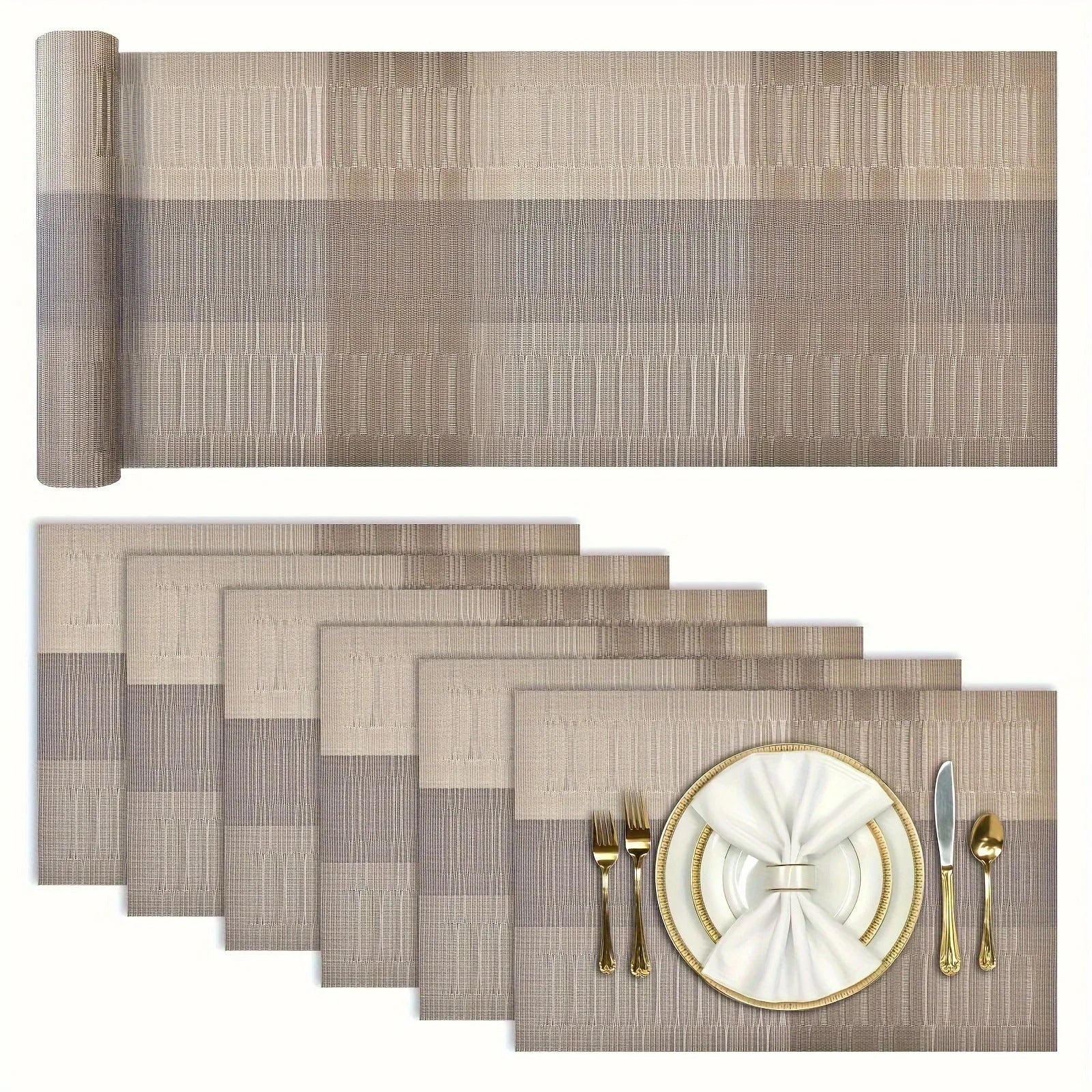Modern PVC non-slip placemat in gradient bamboo black on a kitchen table.