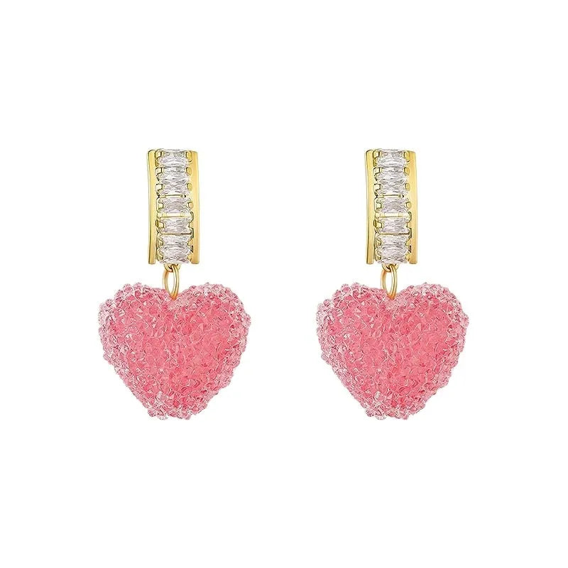 Peach heart-shaped candy stud earrings in blue and pink alloy for women