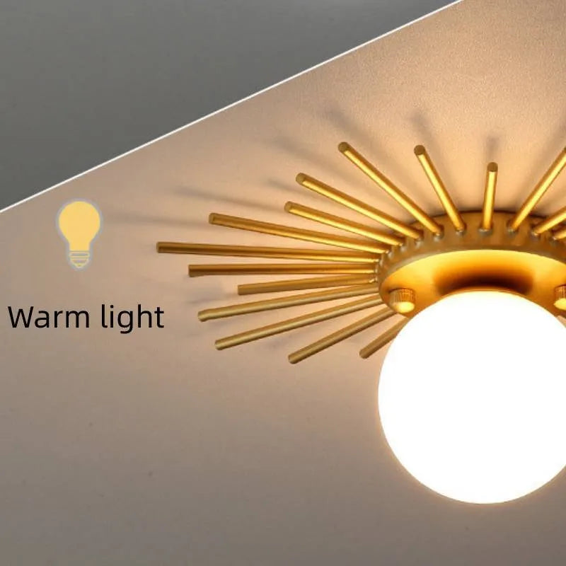 Iron ceiling lamp with LED light source, 25cm diameter, warm light option for corridor