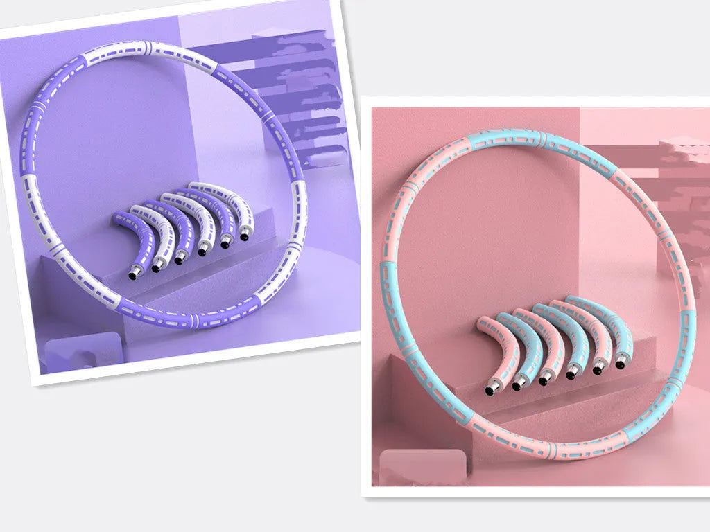 Weight loss hula hoop for belly waist fat reduction, blue and white, 90 cm diameter, removable 6 sections