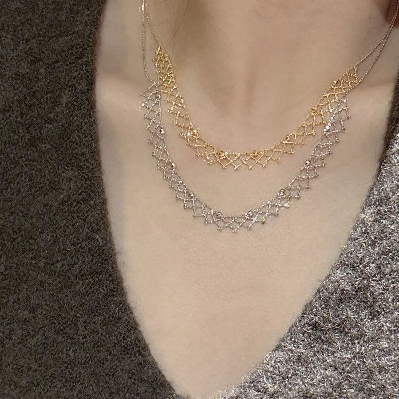 925 silver irregular geometric pendant necklace with electroplated finish on display