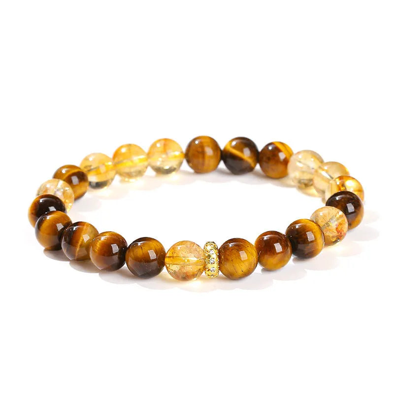 Yellow tiger stone and crystal bracelet with 8mm geometric round beads