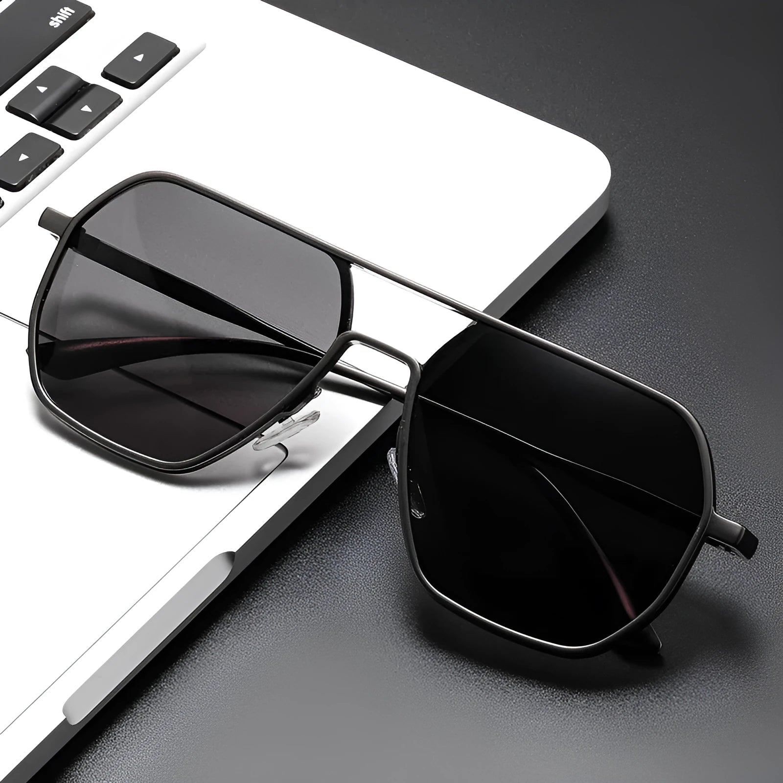 Men's polarised sunglasses with black and grey gradient lenses in black, gold and gun metal frame options
