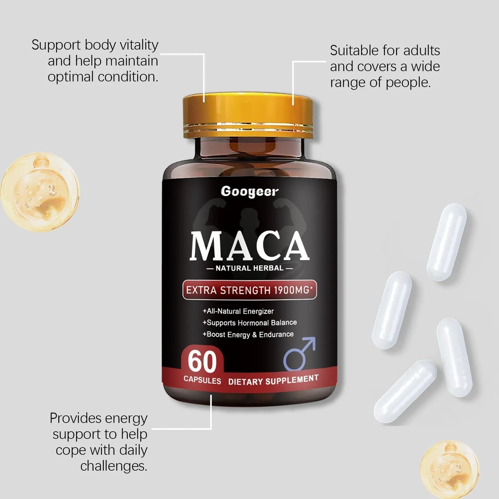 Googeer dietary supplement bottle containing 60 capsules for body treatment.