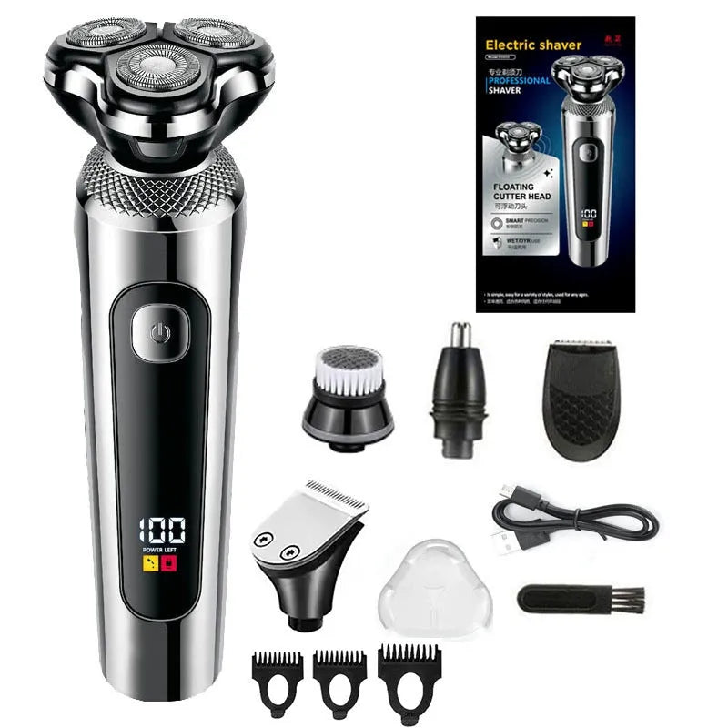 USB rechargeable beard trimmer with digital display and washable cutting head