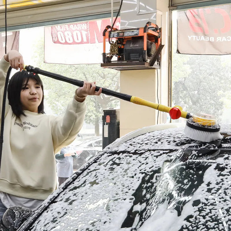 Yellow car wash mop cleaning tool with three-gear hydraulic control and combination brush head