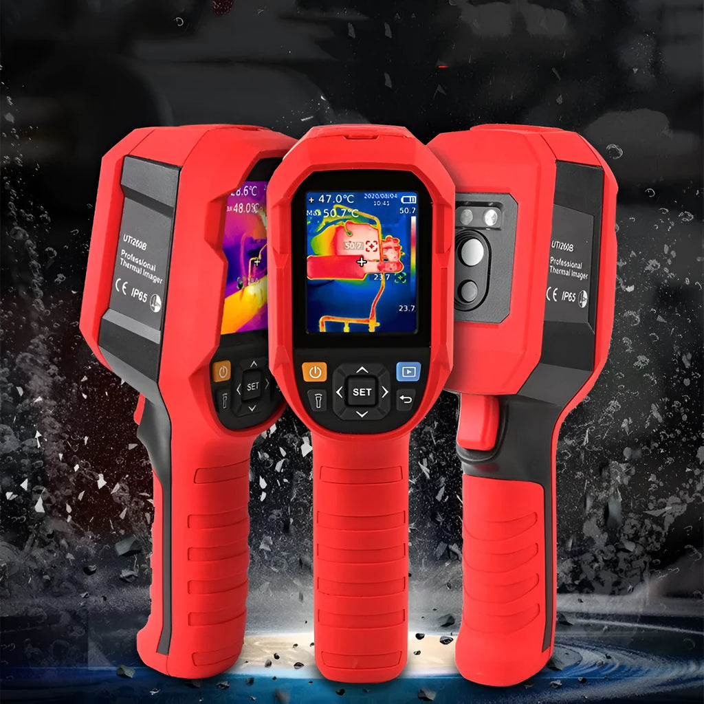 UTi series handheld infrared thermal imaging camera with display screen showing thermal pattern