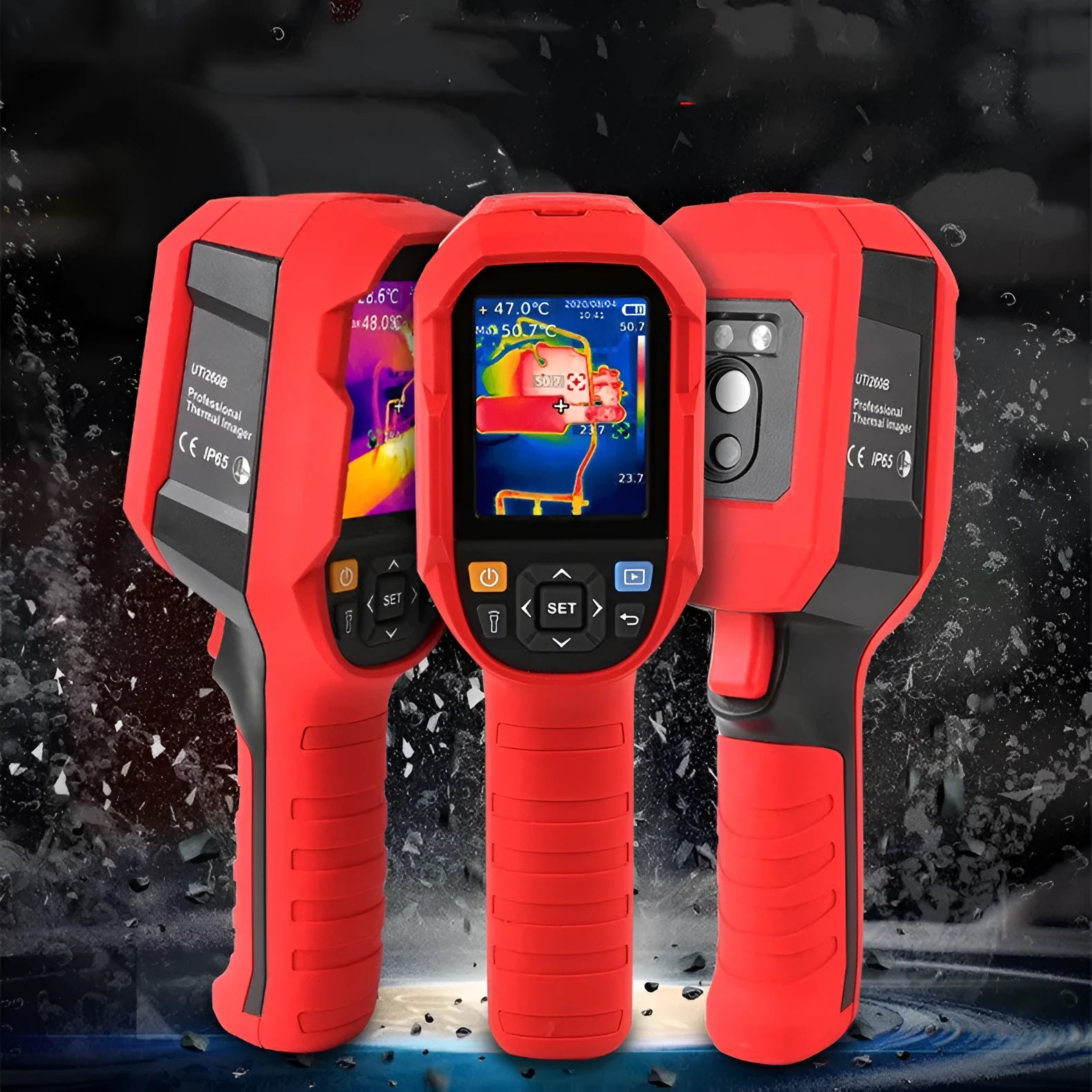 UTi series handheld infrared thermal imaging camera with display screen showing thermal pattern